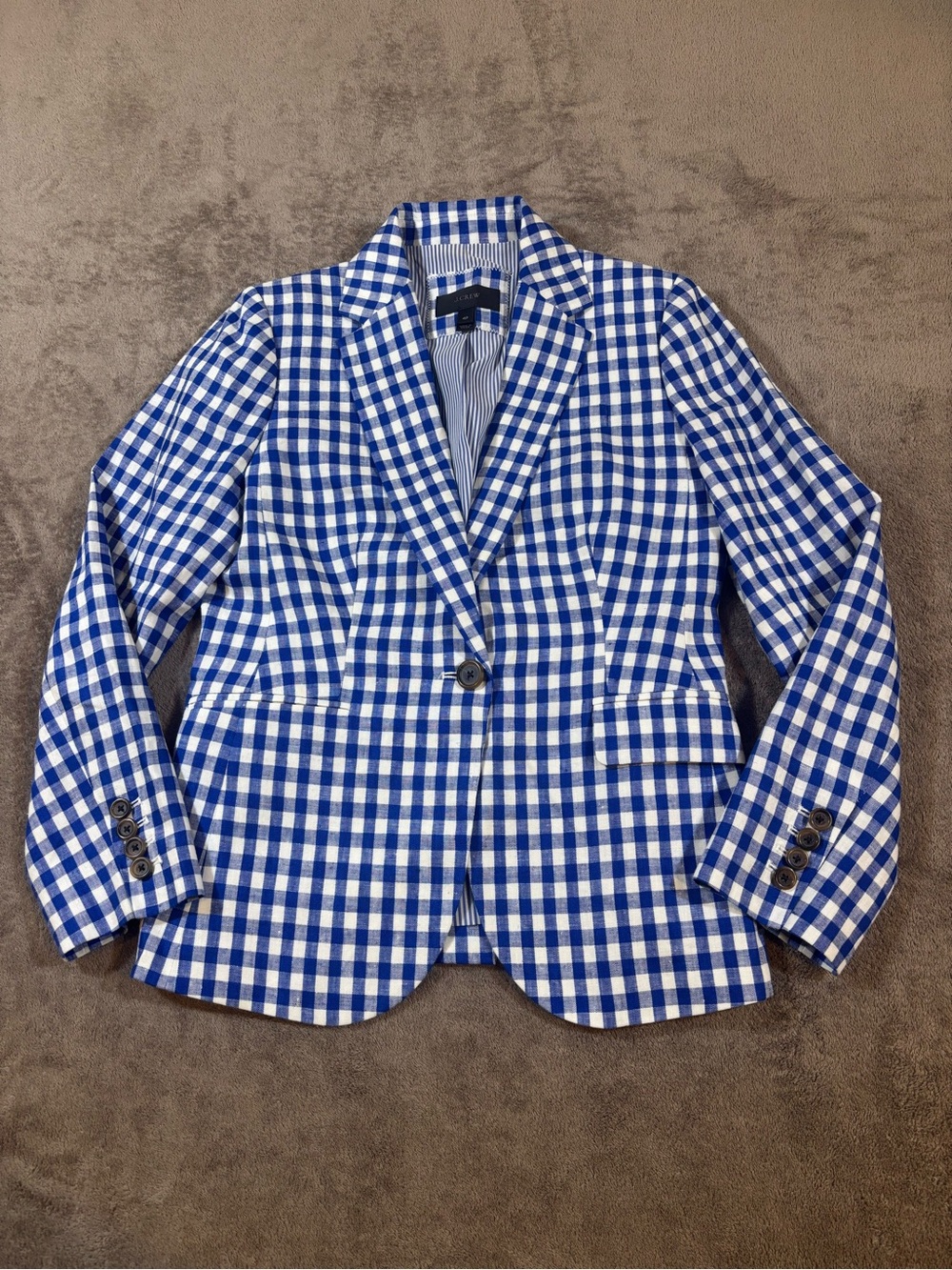 J Crew Linen Gingham Blazer Womens 4P Blue White